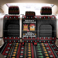 Meowy Christmas Woofy New Year Back Car Seat Cover with Cat and Dog in Winter Hats and Festive Pattern Design - Wonder Print Shop