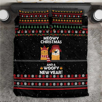 Meowy Christmas Woofy New Year Bedding Set with Cat and Dog in Winter Hats and Festive Pattern Design - Wonder Print Shop