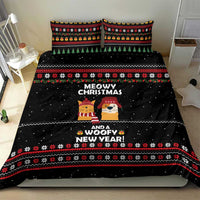 Meowy Christmas Woofy New Year Bedding Set with Cat and Dog in Winter Hats and Festive Pattern Design - Wonder Print Shop