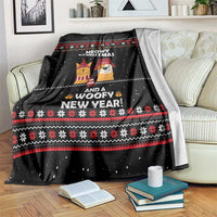 Meowy Christmas Woofy New Year Blanket with Cat and Dog in Winter Hats and Festive Pattern Design - Wonder Print Shop