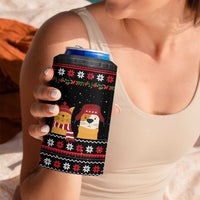 Meowy Christmas Woofy New Year 4 in 1 Can Cooler Tumbler with Cat and Dog in Winter Hats and Festive Pattern Design - Wonder Print Shop