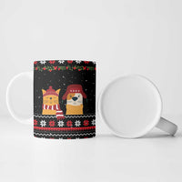 Meowy Christmas Woofy New Year Ceramic Mug with Cat and Dog in Winter Hats and Festive Pattern Design - Wonder Print Shop