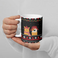 Meowy Christmas Woofy New Year Ceramic Mug with Cat and Dog in Winter Hats and Festive Pattern Design - Wonder Print Shop
