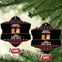 Meowy Christmas Woofy New Year Ceramic Ornament with Cat and Dog in Winter Hats and Festive Pattern Design - Wonder Print Shop