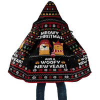 Meowy Christmas Woofy New Year Cloak with Cat and Dog in Winter Hats and Festive Pattern Design - Wonder Print Shop