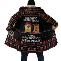 Meowy Christmas Woofy New Year Cloak with Cat and Dog in Winter Hats and Festive Pattern Design - Wonder Print Shop