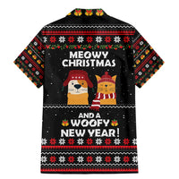 Meowy Christmas Woofy New Year Family Matching Mermaid Dress and Hawaiian Shirt with Cat and Dog in Winter Hats and Festive Pattern Design - Wonder Print Shop