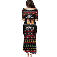 Meowy Christmas Woofy New Year Family Matching Puletasi and Hawaiian Shirt with Cat and Dog in Winter Hats and Festive Pattern Design - Wonder Print Shop