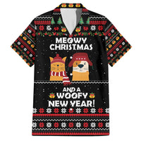 Meowy Christmas Woofy New Year Family Matching Tank Maxi Dress and Hawaiian Shirt with Cat and Dog in Winter Hats and Festive Pattern Design - Wonder Print Shop