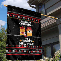 Meowy Christmas Woofy New Year Garden Flag with Cat and Dog in Winter Hats and Festive Pattern Design - Wonder Print Shop