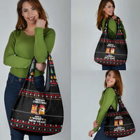 Meowy Christmas Woofy New Year Grocery Bag with Cat and Dog in Winter Hats and Festive Pattern Design - Wonder Print Shop