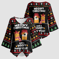 Meowy Christmas Woofy New Year Kimono Sleeve Blouse with Cat and Dog in Winter Hats and Festive Pattern Design - Wonder Print Shop