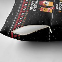 Meowy Christmas Woofy New Year Pillow Cover with Cat and Dog in Winter Hats and Festive Pattern Design - Wonder Print Shop