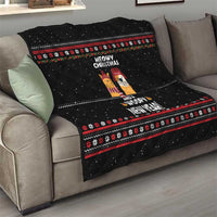 Meowy Christmas Woofy New Year Quilt with Cat and Dog in Winter Hats and Festive Pattern Design - Wonder Print Shop