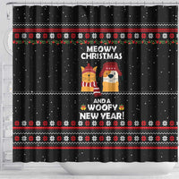Meowy Christmas Woofy New Year Shower Curtain with Cat and Dog in Winter Hats and Festive Pattern Design - Wonder Print Shop