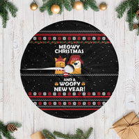 Meowy Christmas Woofy New Year Tree Skirt with Cat and Dog in Winter Hats and Festive Pattern Design - Wonder Print Shop