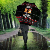 Meowy Christmas Woofy New Year Umbrella with Cat and Dog in Winter Hats and Festive Pattern Design - Wonder Print Shop