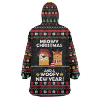 Meowy Christmas Woofy New Year Wearable Blanket Hoodie with Cat and Dog in Winter Hats and Festive Pattern Design - Wonder Print Shop