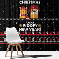 Meowy Christmas Woofy New Year Window Curtain with Cat and Dog in Winter Hats and Festive Pattern Design - Wonder Print Shop
