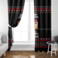 Meowy Christmas Woofy New Year Window Curtain with Cat and Dog in Winter Hats and Festive Pattern Design - Wonder Print Shop