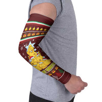 Merry Chickmas Christmas Arm Sleeves with Yellow Chickens Tree Design and Snowflake Pattern - Wonder Print Shop