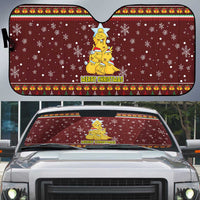 Merry Chickmas Christmas Auto Sun Shade with Yellow Chickens Tree Design and Snowflake Pattern - Wonder Print Shop