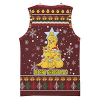 Merry Chickmas Christmas Basketball Jersey with Yellow Chickens Tree Design and Snowflake Pattern - Wonder Print Shop