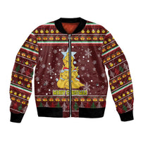 Merry Chickmas Christmas Bomber Jacket with Yellow Chickens Tree Design and Snowflake Pattern - Wonder Print Shop