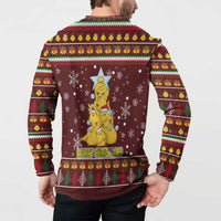Merry Chickmas Christmas Button Sweatshirt with Yellow Chickens Tree Design and Snowflake Pattern - Wonder Print Shop