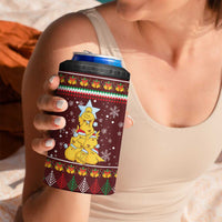 Merry Chickmas Christmas 4 in 1 Can Cooler Tumbler with Yellow Chickens Tree Design and Snowflake Pattern - Wonder Print Shop