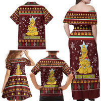 Merry Chickmas Christmas Family Matching Off Shoulder Maxi Dress and Hawaiian Shirt with Yellow Chickens Tree Design and Snowflake Pattern - Wonder Print Shop