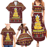 Merry Chickmas Christmas Family Matching Summer Maxi Dress and Hawaiian Shirt with Yellow Chickens Tree Design and Snowflake Pattern - Wonder Print Shop