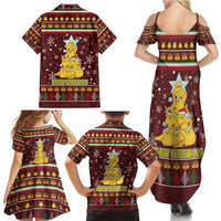 Merry Chickmas Christmas Family Matching Summer Maxi Dress and Hawaiian Shirt with Yellow Chickens Tree Design and Snowflake Pattern - Wonder Print Shop