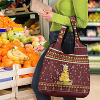 Merry Chickmas Christmas Grocery Bag with Yellow Chickens Tree Design and Snowflake Pattern - Wonder Print Shop