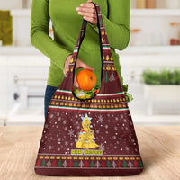 Merry Chickmas Christmas Grocery Bag with Yellow Chickens Tree Design and Snowflake Pattern - Wonder Print Shop