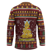 Merry Chickmas Christmas Hockey Jersey with Yellow Chickens Tree Design and Snowflake Pattern - Wonder Print Shop