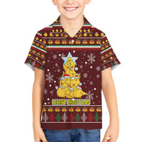 Merry Chickmas Christmas Kid Hawaiian Shirt with Yellow Chickens Tree Design and Snowflake Pattern - Wonder Print Shop