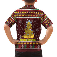 Merry Chickmas Christmas Kid Hawaiian Shirt with Yellow Chickens Tree Design and Snowflake Pattern - Wonder Print Shop