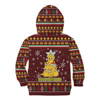 Merry Chickmas Christmas Kid Hoodie with Yellow Chickens Tree Design and Snowflake Pattern - Wonder Print Shop