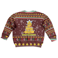 Merry Chickmas Christmas Kid Ugly Christmas Sweater with Yellow Chickens Tree Design and Snowflake Pattern - Wonder Print Shop