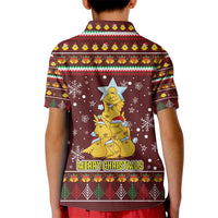 Merry Chickmas Christmas Kid Polo Shirt with Yellow Chickens Tree Design and Snowflake Pattern - Wonder Print Shop
