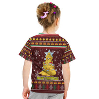 Merry Chickmas Christmas Kid T Shirt with Yellow Chickens Tree Design and Snowflake Pattern - Wonder Print Shop