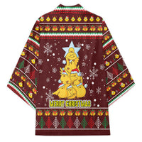 Merry Chickmas Christmas Kimono with Yellow Chickens Tree Design and Snowflake Pattern - Wonder Print Shop