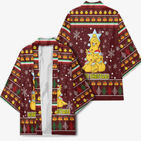 Merry Chickmas Christmas Kimono with Yellow Chickens Tree Design and Snowflake Pattern - Wonder Print Shop