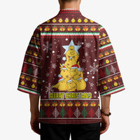 Merry Chickmas Christmas Kimono with Yellow Chickens Tree Design and Snowflake Pattern - Wonder Print Shop