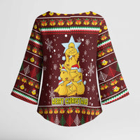 Merry Chickmas Christmas Kimono Sleeve Blouse with Yellow Chickens Tree Design and Snowflake Pattern - Wonder Print Shop