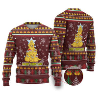Merry Chickmas Christmas Ugly Christmas Sweater with Yellow Chickens Tree Design and Snowflake Pattern - Wonder Print Shop
