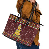 Merry Chickmas Christmas Leather Tote Bag with Yellow Chickens Tree Design and Snowflake Pattern - Wonder Print Shop