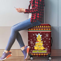 Merry Chickmas Christmas Luggage Cover with Yellow Chickens Tree Design and Snowflake Pattern - Wonder Print Shop