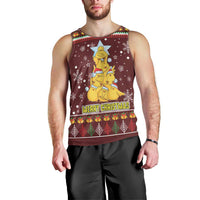 Merry Chickmas Christmas Men Tank Top with Yellow Chickens Tree Design and Snowflake Pattern - Wonder Print Shop